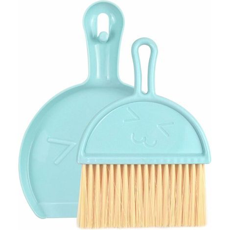 Mini Pelle et Balayette en Plastique, Mini Pelle poussière et Ensemble de Brosse, Petit Outil de Nettoyage de Bureau de Balai, Petit Balai Balayage Multifonction pour Enfants Adultes (Bleu) (1/5)