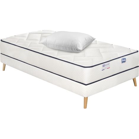 Ensemble EVIDENT, matelas ressorts ensachés 90x200, ferme H23 + sommier + oreiller (1/4)