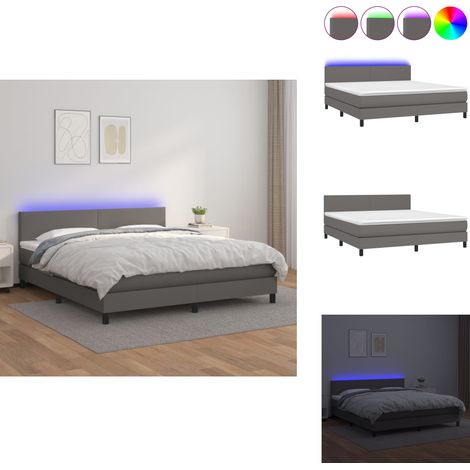 Sommier à lattes de lit avec matelas et LED Gris 160x200 cm - Lit Plateforme - Lit Design - Lit Capitonné - Lit Avec Rangement - Tête De Lit Ajustable (1/5)