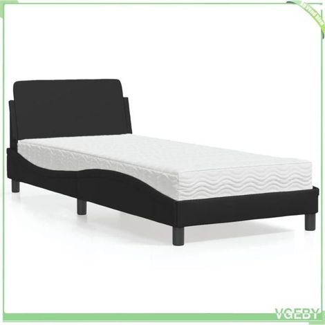 Lit avec matelas - Dover - Similicuir noir - Matelas mousse 90x200 H2/H3 - Sommier à lattes (1/5)
