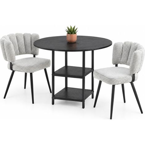 ELVMI Set Tavolo e Sedie con 1 Tavolo Rotondo e 2 Sedie, 2 Ripiani, MDF, Metallo e Tessuto, Nero e Grigio Chiaro (1/5)