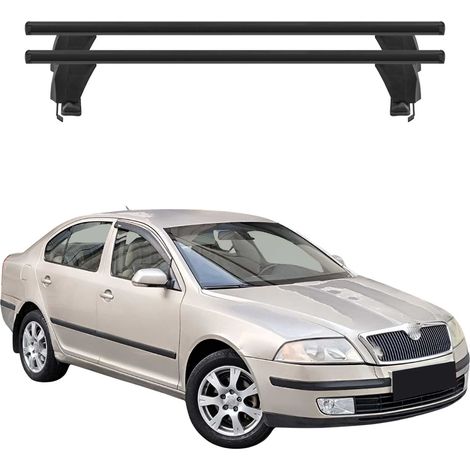 OMAC Dachträger Querträger Alu für Skoda Octavia II 2004-2008 4Tür Pre-FL – Abschließbar – T-Nut – City-Crash-getestet – Max. 50 kg Schwarz (1/5)