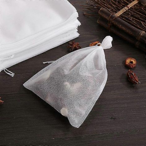 Lot de 100 sachets de thé jetables non tissés avec passoire à épices et cordon de serrage thermoscellable, qualité alimentaire, 10 x 12 cm.