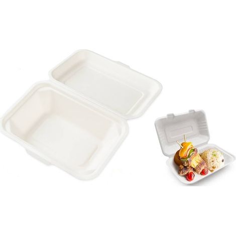 Boîte à menus en canne à sucre, non divisée, 600 ml, 18 x 13,5 x 7 cm, 50 pièces. (1/4)