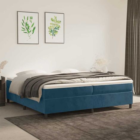 Lit Adulte - Lit Adulte - Lit à sommier tapissier avec matelas- Lit double - Meuble de Chambre à Coucher- Lit double - Meuble de Chambre à Coucher Bleu foncé 200x200cm Velours CNIS2329345 (1/5)