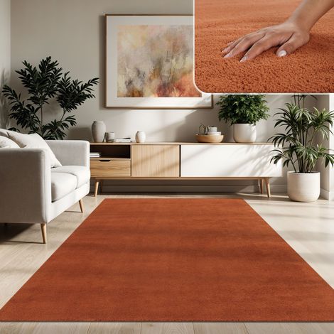 Paco Home Moderner Wohnzimmer Teppich Kurzflor Waschbar Weich Einfarbig Felloptik Anti-Rutsch 200x280 cm, Kupfer