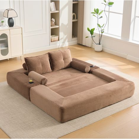 Divano letto 180x98x80 cm marrone con portabicchieri, tessuto a coste MEUBLIV (1/5)