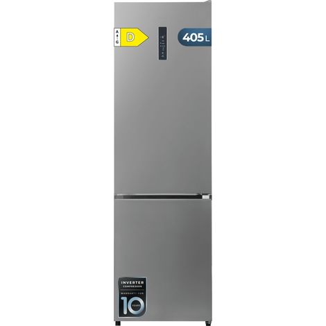 Cecotec Frigorífico Combi Total NoFrost de 405L Bolero CoolMarket Combi 405 WL Elite Inox D. 200 cm de Alto, 60 cm de Ancho, Clase D, MetalFlex Cooling, Fresh Flex, Interior en Elite Grey, Inox