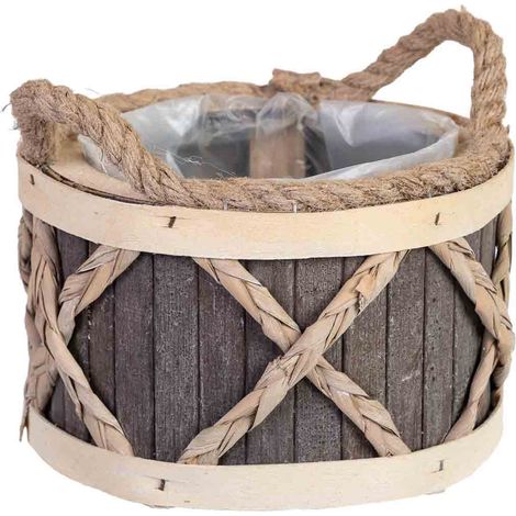 Cesta redonda de madera gris con asas 18x18x12h cm (1/5)