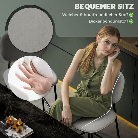 Lot de 2 tabourets de bar/bistrot avec repose-pieds, assise en velours, piètement en acier, pour cuisine/salle à manger, 45 x 49 x 102 cm, gris clair (1/4)