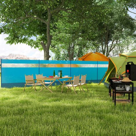 Coupe-vent de camping 725 cm avec poteaux en acier à panneaux transparents, piquets et sac de transport extérieur