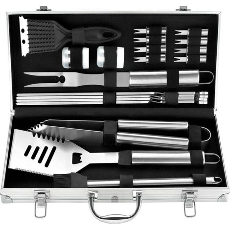 20-piece barbecue kit: stainless steel utensils in an aluminum case. (1/5)