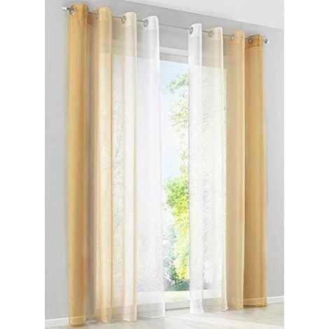Sheer Curtains Gauze Sheer Gradient Sheer Voile Sheer Window Decor Bathroom Balcony Bedroom 2 Panels, Yellow with White, Width 130cm / Height 240cm