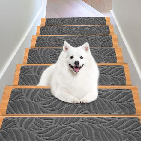 Antidérapant Tapis Marche Escalier, Tapis Escalier 15pcs, Marchettes d'Escalier Auto Adhésif, urface Adhésif 76 x 20cm pour Enfants âgées Chiens (Gris) (1/5)