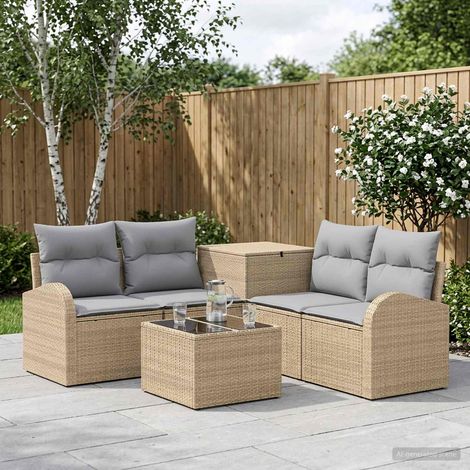 vidaXL Juego de Sofá 6 uds. Beige y Gris Claro 55 x 55 x 37 cm (1/5)