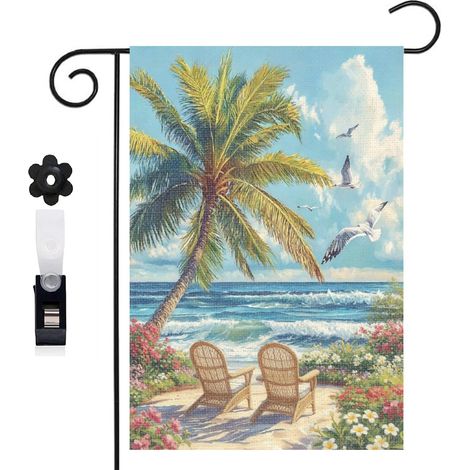 Drapeau vertical Welcome et paysage océanique 30 x 45 cm décoration jardin d'été (1/5)