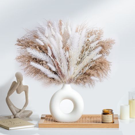 Pampas Grass - 80 Pièces - Tiges Séchées Naturelles - 14 à 17 Pouces - Décoration Intérieure Boho, Murale, Salle de Bain, Mariage - Lot (1/5)
