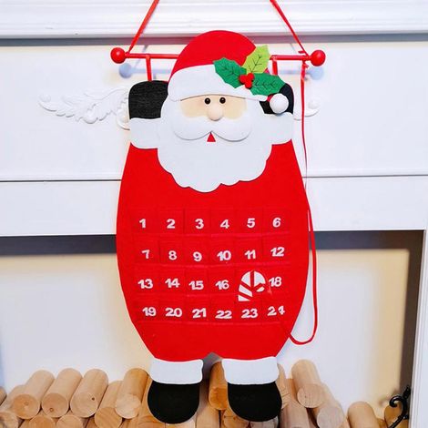 Weihnachtskalender aus Filz zum Aufhängen, Weihnachtsmann-Adventskalender aus Filz, 24-Tage-Countdown-Kalender für die Heimdekoration (1/4)