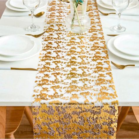 Décoration simple du drapeau de table de maillage français en feuille d'or (1/5)
