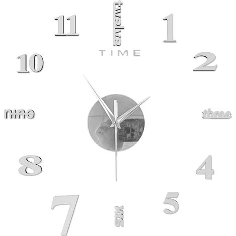 Horloge Murale Sans Cadre - Surface Miroir 3D - Autocollant Silencieux Pour Décoration Intérieure - Diamètre 50 cm - 1 Pièce (1/5)