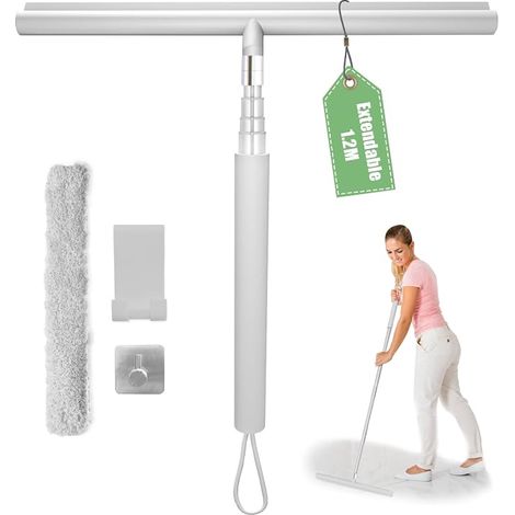 Raclette Douche Noir, Raclette de Douche Rétractable 30 à 120 cm, Raclette Salle de Bain Tracteur Douche, Essuie-Glace et Extracteur, Raclette à Vitre avec Support (1/5)