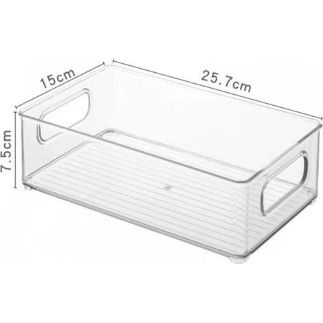 Boîte de rangement empilable pour réfrigérateur avec poignée, en plastique transparent, pour congélateur, garde-manger et cuisine. (1/5)