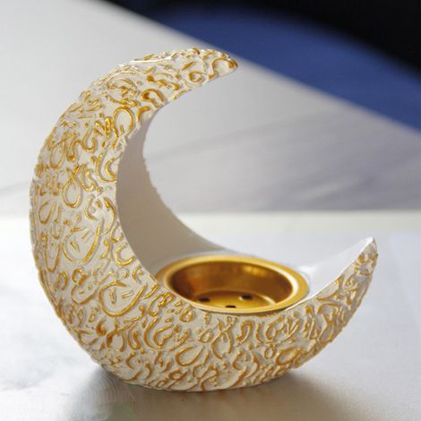 Kerzenhalter aus Kunstharz, arabischer Mond, Ramadan-Dekoration (Set mit 1 Räuchergefäß), weiß (1/5)