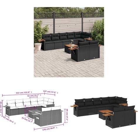9-tlg. Garten-Sofagarnitur mit Kissen Schwarz Poly Rattan - Gartenmöbel - Outdoor Möbel - Rattan Sofa - Esszimmergarnitur - Lounge Set - Home & Living (1/3)