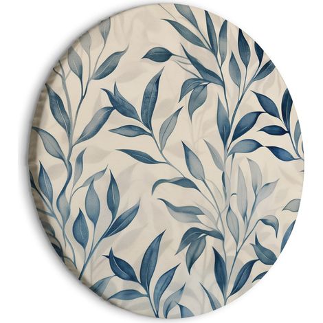 Quadro rotondo - Foglie nei colori blu, delicato motivo botanico / Delicato motivo botanico con foglie blu (1/4)