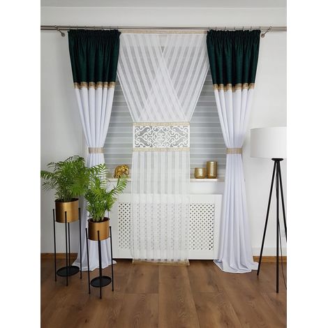 Cortina confeccionada, conjunto decorativo con panel - verde botella (1/5)
