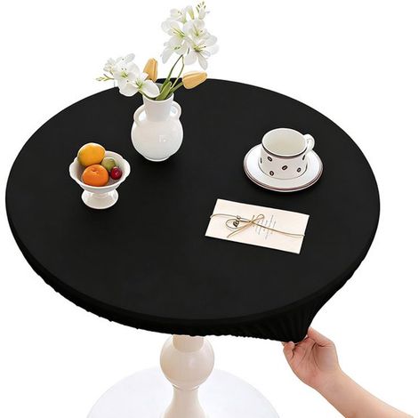 Mantel redondo para exteriores - impermeable - lavable - elástico - diámetro de la mesa 110 cm - negro (1/5)