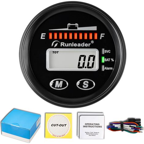 Indicateur de carburant de batterie 12 V 24 V 36 V 48 V - Voltmètre de capacité de batterie - Affichage des heures d'entretien - Avec rétroéclairage - Utilisation pour batteries plomb-acide (1/5)