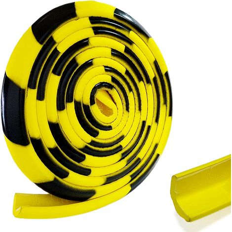 Protection des bords autocollante - 5 m - Jaune et noir - Forme de L - Mousse NBR - Profilé de protection des coins - Protection contre les chocs - Sans résidus - Pour table, lit, portes, garage (1/5)