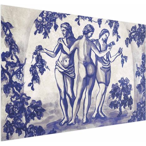 Manifesto - Vigneto antico - Tre donne in un portale dipinte con inchiostro blu (1/4)