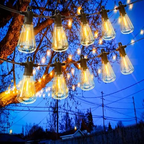 Outdoor String Lights, 15 m LED Outdoor String Lights with 25 + 2 ST38 Plastic Bulbs, IP65 Waterproof for Garden, Patio, Party, Wedding, Terrace, Pergola, Bistro – Warm White (1/5)