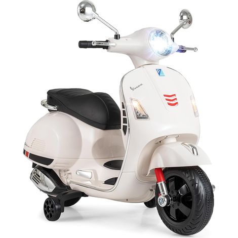 COSTWAY VESPA Moto Elettrica per Bambini, 12V Moto a 4 Ruote con Musica, Clacson, Storie, Rotelle di Supporto e Fari, Doppio Motore, per Bambini 3-6 Anni (Bianco) (1/5)