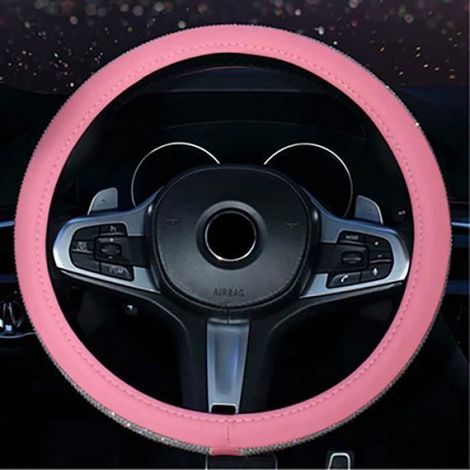 Couvre-Volant AntidéRapant pour Femmes en Cuir PU avec Strass en Cristal pour Universel 15 Pouces Toyota Honda Tesla E Femeo (1/4)