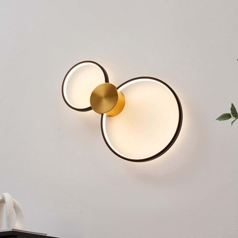Runde Wand- oder Deckenleuchte mit doppeltem LED-Kreis schwarz und Messing - Alisa