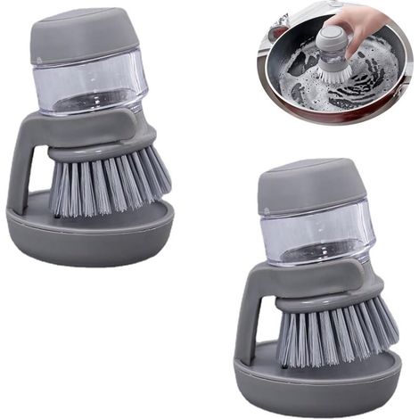 Lot de 2 brosses à vaisselle avec distributeur de savon intégré – Grises (1/5)