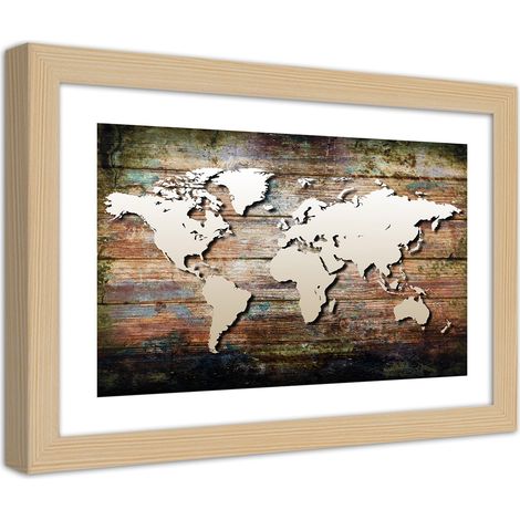 Quadro con cornice, Mappa del mondo su tavole antiche - 90x60 (1/5)