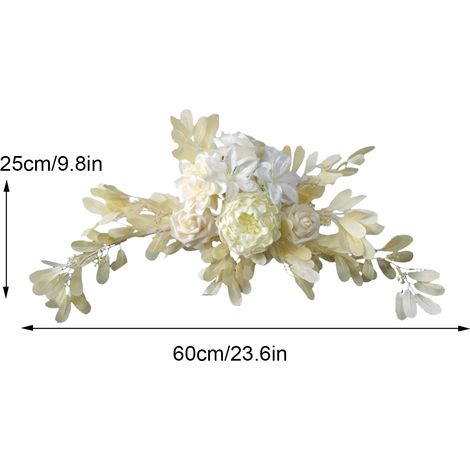 Guirlande de fleurs artificielles 60 x 25 cm en tissu de soie, panneau de bienvenue pour mariage, décoration florale (1/4)