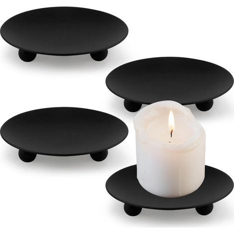 4 Pièces 7cm Plaques de Bougie en métal Retro Candélabres Bougeoir Plateau Plaques Candélabre Pilier, Design Rétro Élégant, Idéal pour Décoration de Mariage, Maison, Anniversaire (1/5)