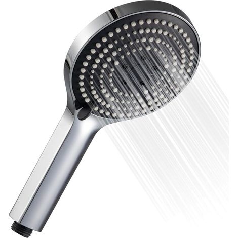 Ducha de mano grande y potente con 6 chorros, ideal para duchas con baja presión de agua, acabado cromado. (1/4)