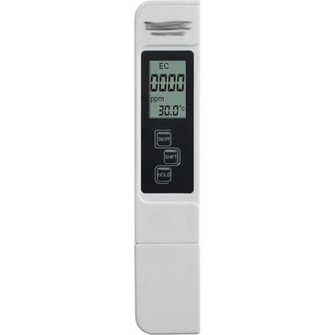 Testeur d’eau numérique 3 en 1 TDS EC, haute précision, plage de mesure 0–9990 μS/cm, écran LCD, appareil portable de test qualité de l’eau pour usage domestique, blanc (1/5)