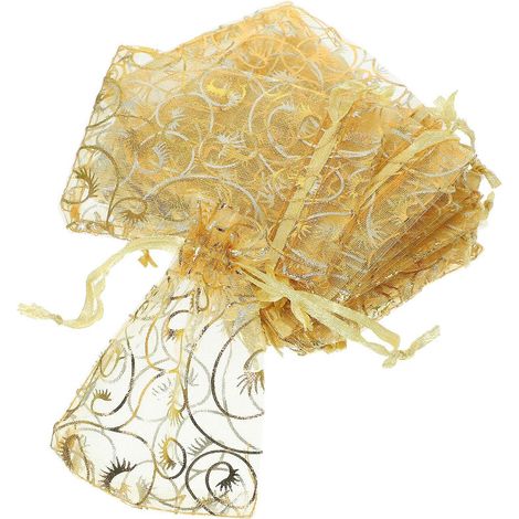100 sachets cadeaux en organza à cordon, motif cils, 79 cm, pour mariage, bonbons ou bijoux (doré)-Golden 1 (1/4)
