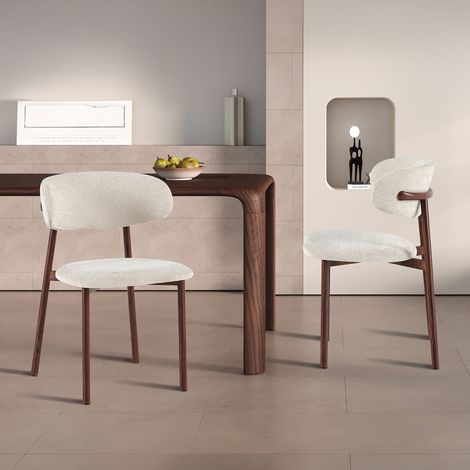 Lot de 2 chaises repas en tissu texturé écru et métal foncé (1/5)