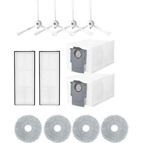 12-teiliges Zubehörset für den Roborock Q Revo/P10 Saugroboter, bestehend aus 4 Tüchern, 2 Staubbeuteln, 4 Seitenbürsten und 2 Filtern. (1/5)