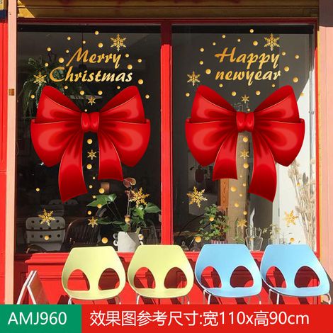 Autocollants de Noël pour centres commerciaux, magasins, vitrines, sapins de Noël, flocons de neige, boules à suspendre, nœuds décoratifs et autocollants statiques pour vitres.