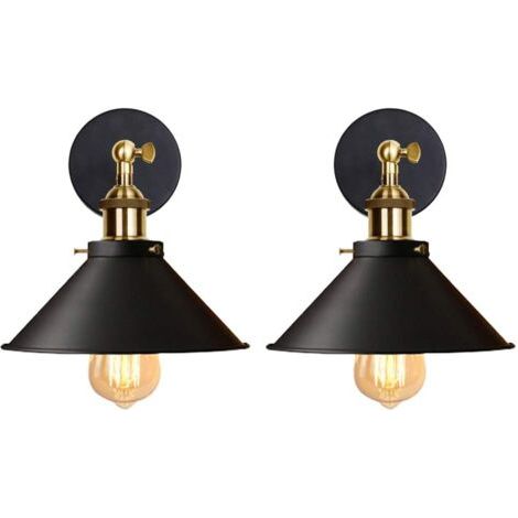 BUNTHAUS Lot de 2 Applique Murale Industrielle Lampe de Plafond de Style Edison Métal Plafonnier Rétro avec Rotation à 180 Degrés - 220mm, Noir (sans ampoules) (1/5)