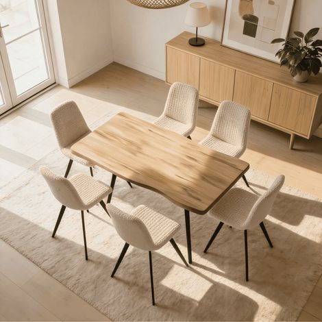 Avara 7 Piece Dining Set 140cm Table and x6 Ashford Upholstered Chairs - Beige (1/5)
